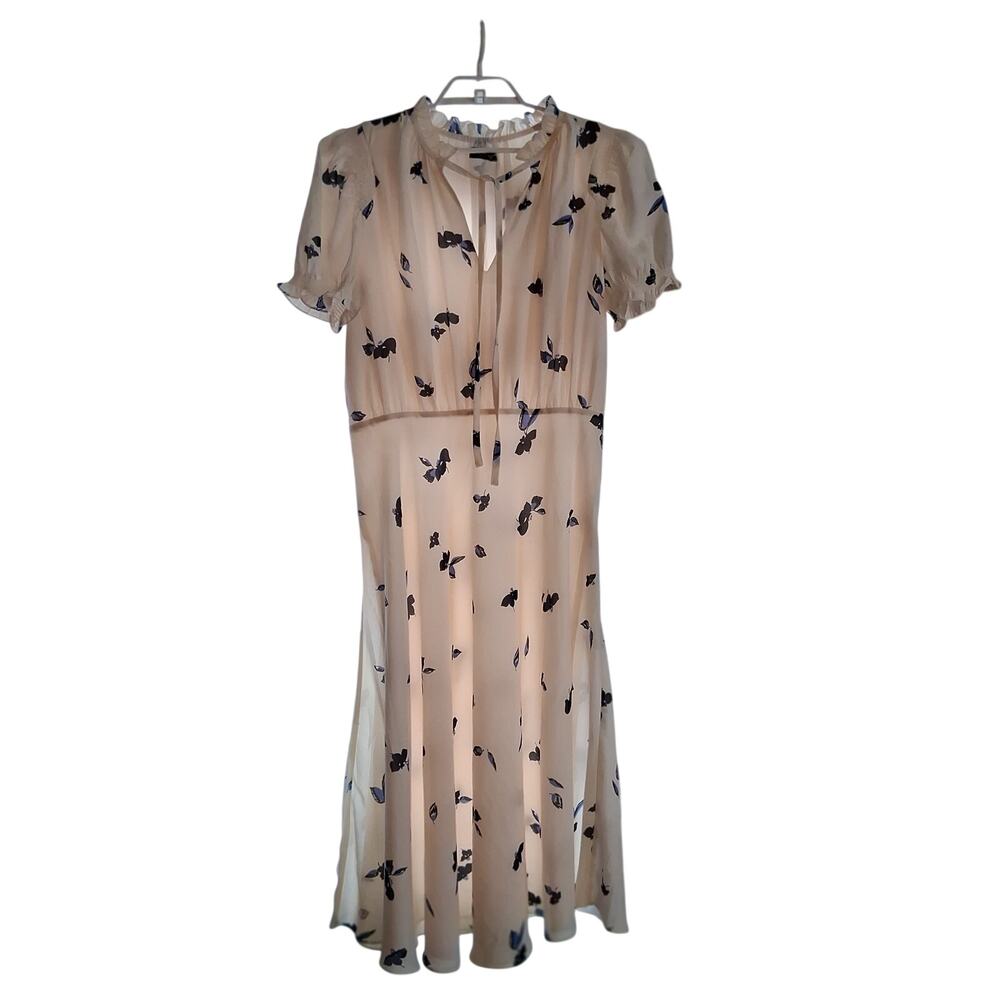 Ralph Lauren chiffon dress womens14 black label puff slv tie neck midi Georgette